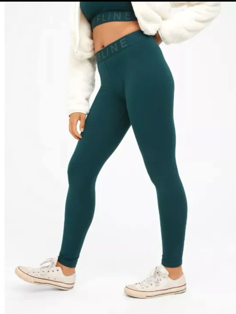 NWT OFFLINE by Aerie OG Original Leggings Green Logo Waistband M